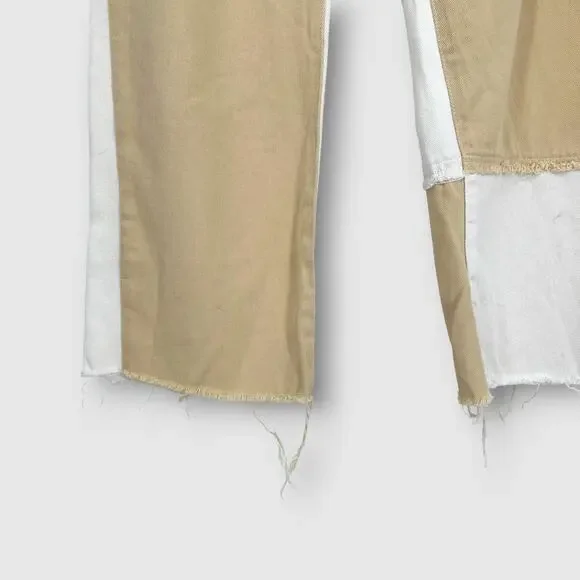 Princess Polly Patchwork Two-Tone Cropped Jeans Raw Hem Cotton Size 4 - Picture 3 of 8